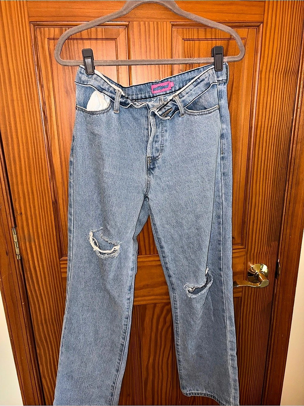 Edikted Straight Leg Distressed Jeans in Blue